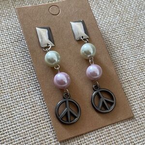 Silver and Pink Peace Sign Earrings